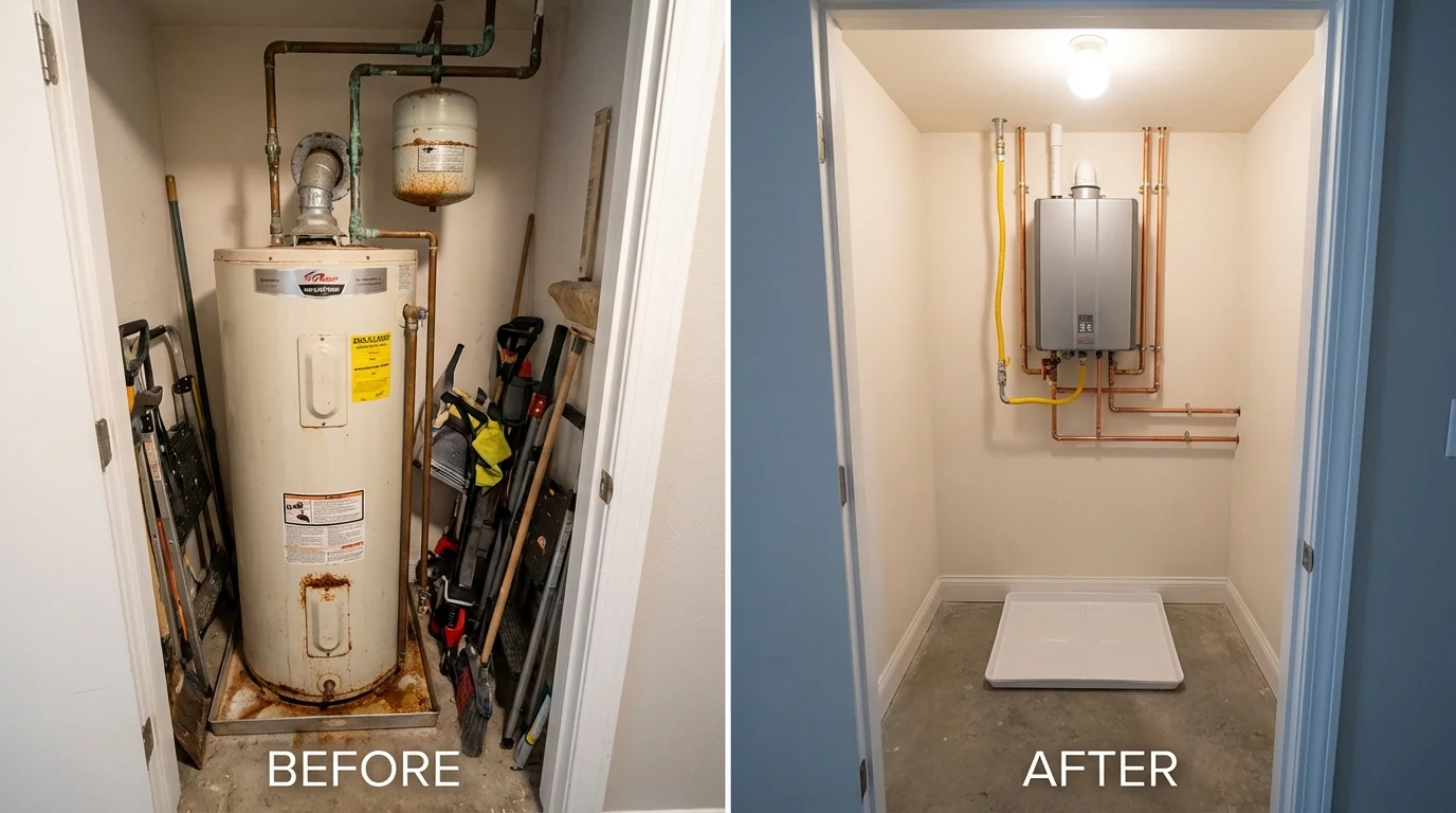 Tank water heater versus wall-mounted tankless unit comparison for Minden, NV homeowners