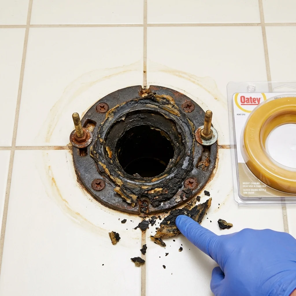 Failed wax ring showing water seepage at the base of a toilet in a Minden, NV home